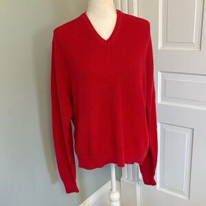 Vintage The Fox Collection 1970s Red V-Neck Sweater Waffle 100% Cotton Large